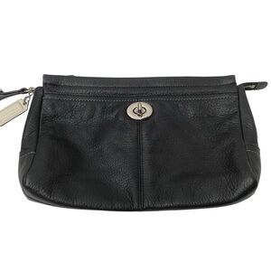 COACH PARK Black Pebbled Leather Turnlock Large Front Pocket Wristlet